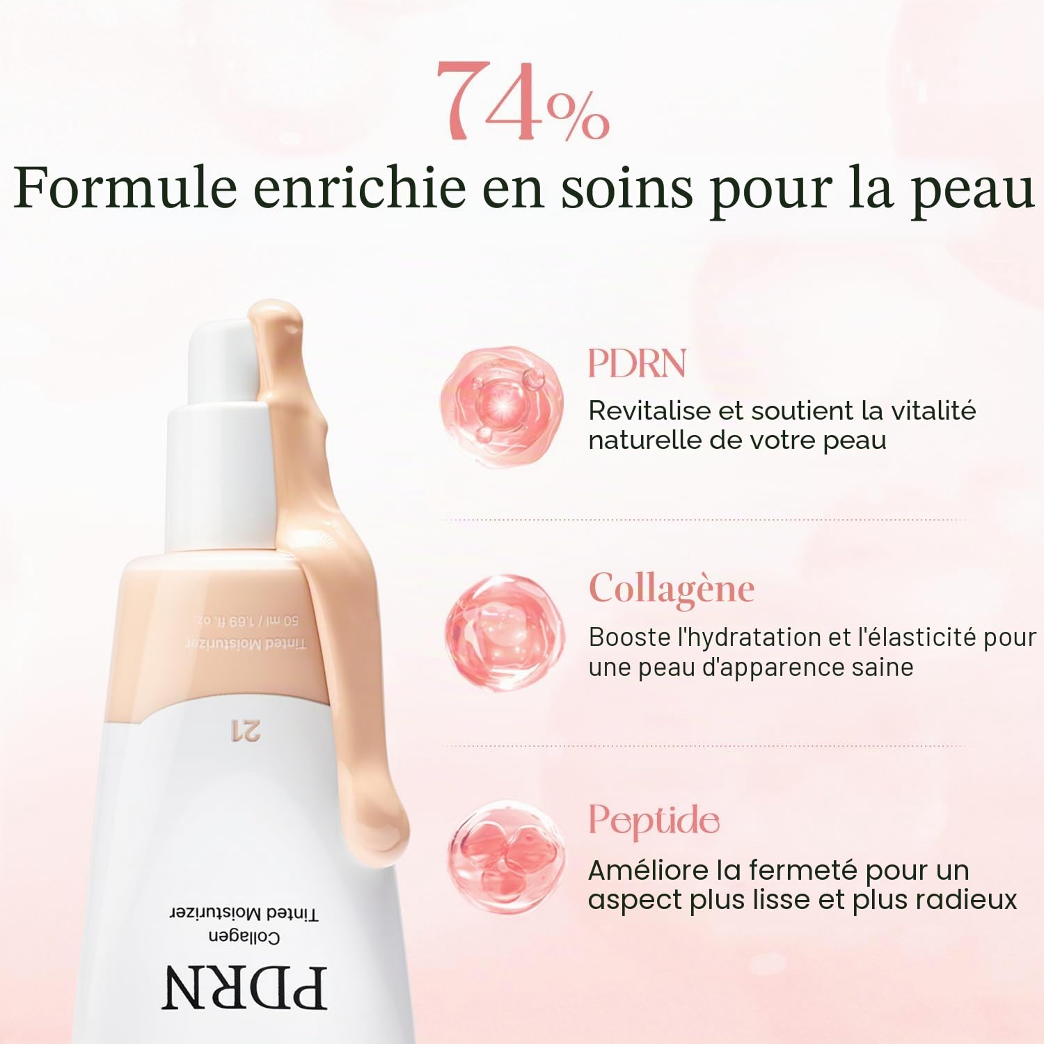 mixsoon PDRN Collagen Tinted Moisturizer No. 10 Ease - Base infusée de soin de la peau avec PDRN et peptides de riz - Brillance vibrante 24H et hydratation lumineuse - 10 nuances - Peau en verre