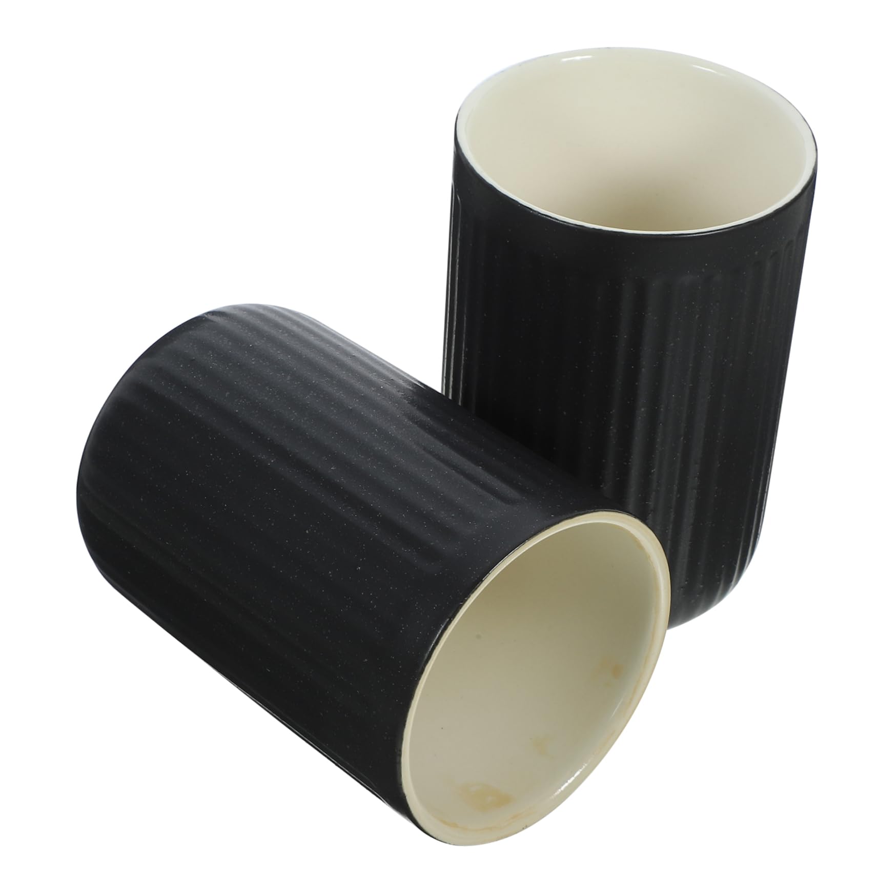 Anneome 2piezas Cepillo de Dientes de Cerámica Retro Tazas de Baño Reutilizables Vaso para Cepillo de Dientes Enjuague Bucal Vaso de Agua Pequeño Negro Líneas Verticales