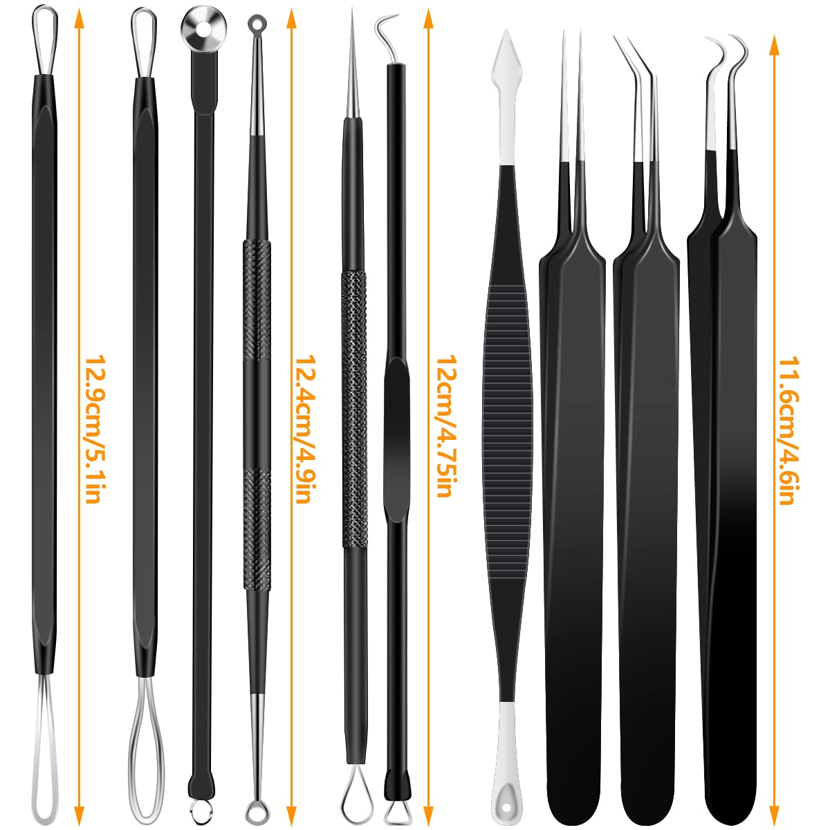 10pcs Pickel-Popper Tool Kit Edelstahl Mitesser Entferner Werkzeug Komedonen Extraktor für Stirn Gesichtsnase Leichtes Akne-Nadelwerkzeug mit Metallkoffer für Reisen Zuhause