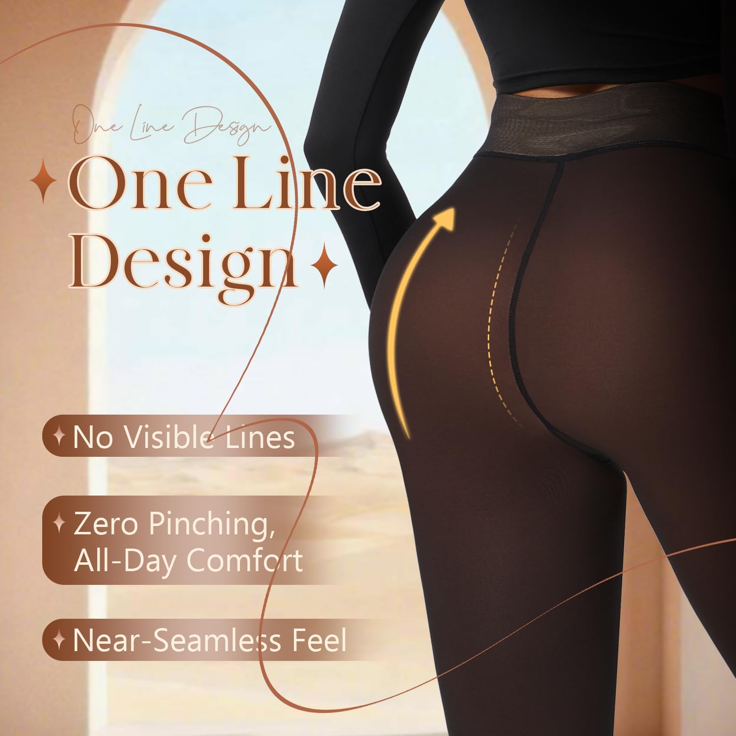 Spring Water Fleece Lined Tights Leggings Women, Black Tights Thermal Warm One Lined Design Sheer Skintone for Winter - Image 2