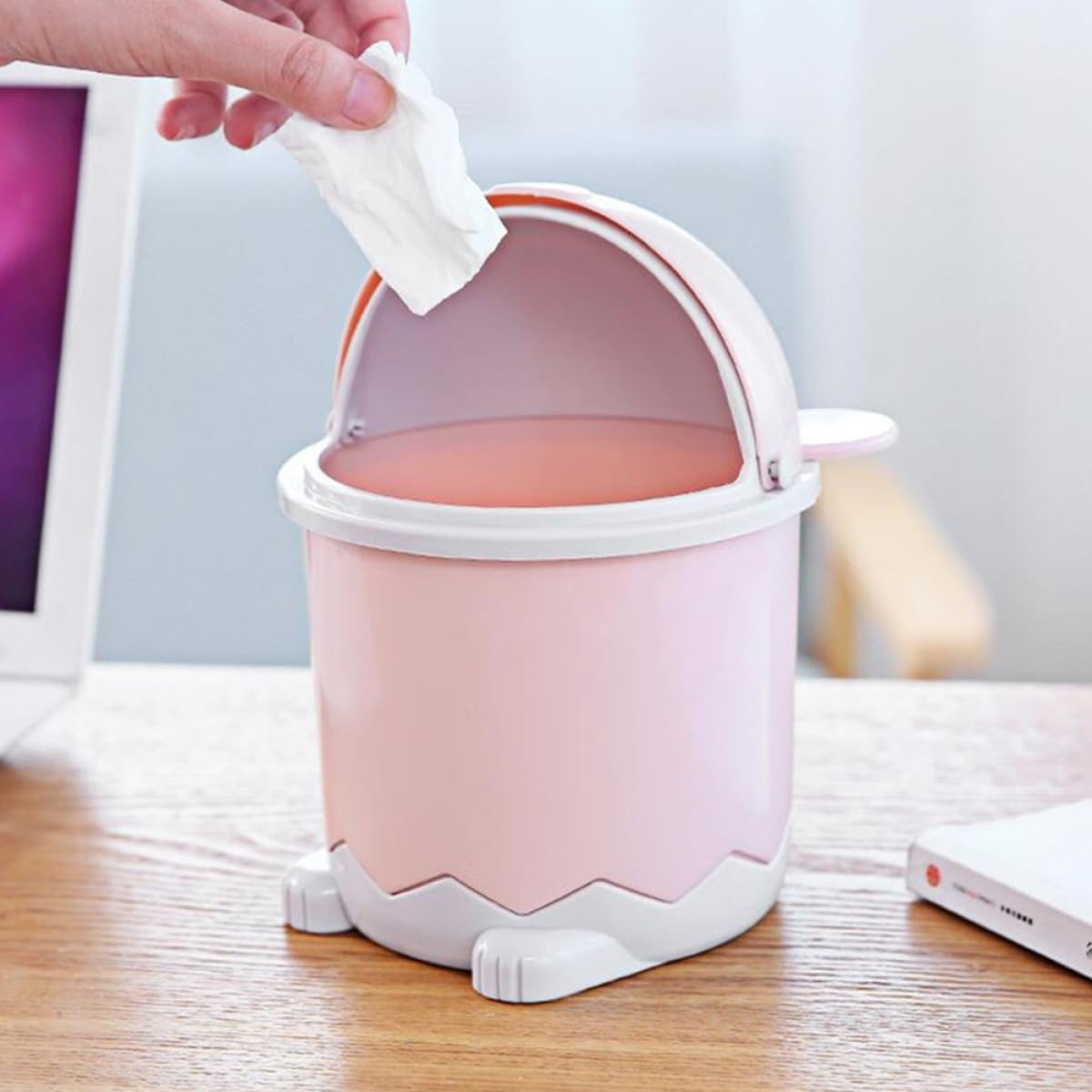3pcs Cartoon Mini Trash Can with Lid ABS Desktop Wastebasket