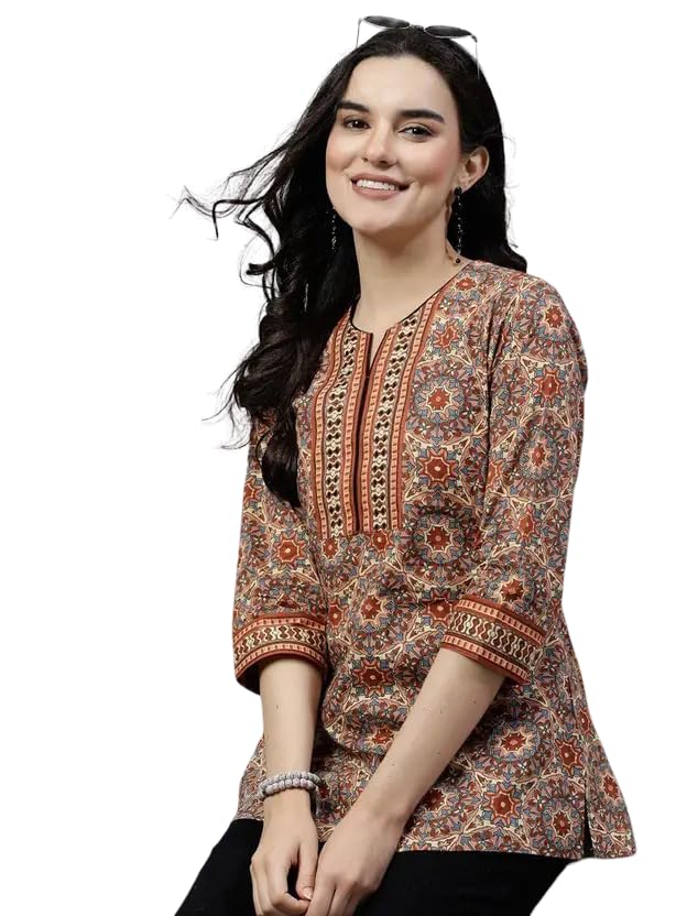 NEW RJP CRAFT Womens Viscose Rayon Badmeri Ajarakh Printed Straight Short Kurti