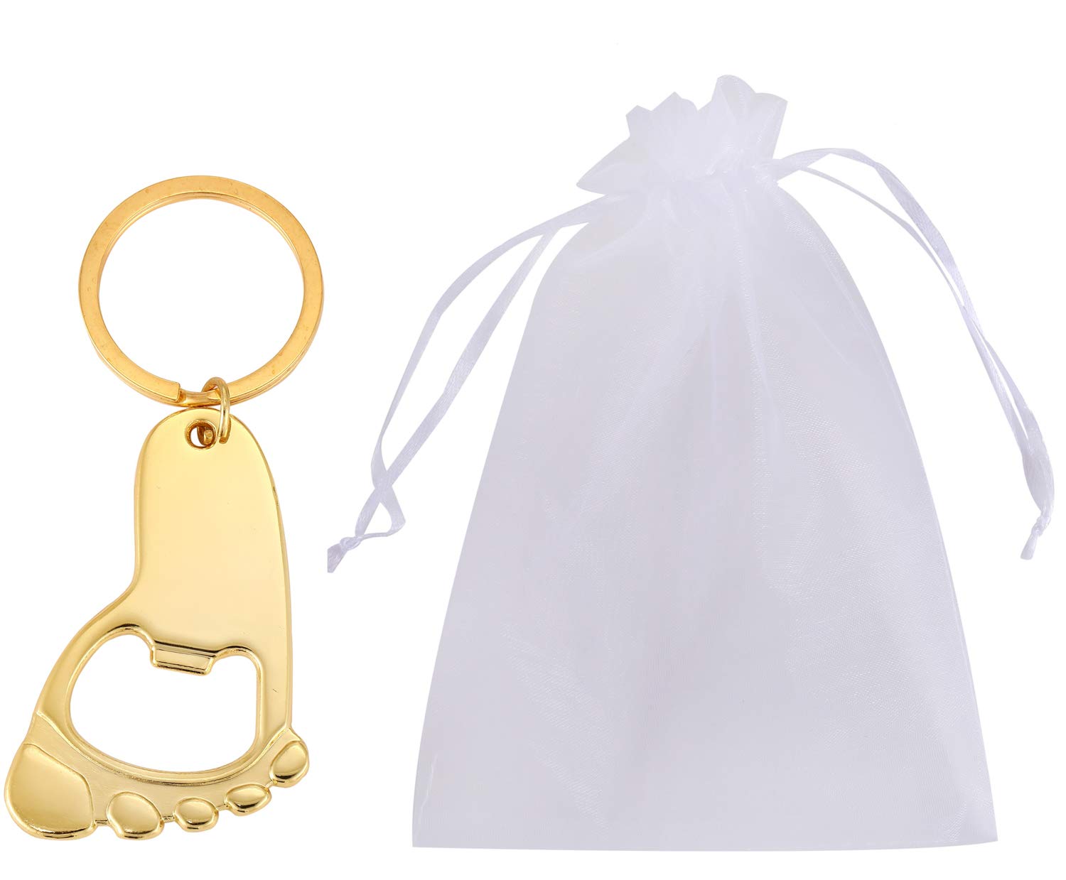 Otwieracz do butelek na baby shower, upominek i dekoracja, otwieracz do butelek na wesele, przyjęcie, z torbami z organzy i podziękowaniami, 12 szt. (złoty, 12)