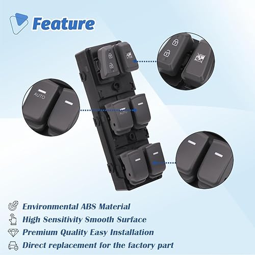 Miniatura 5 de AiYiGu Interruptor de ventana principal, botón de control de alimentación, lado del conductor delantero izquierdo compatible con Hyundai Sonata