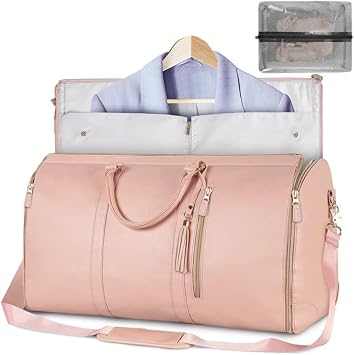 Suit Carrier Garment Travel Bag Rolling, Foldable Convertible Travel Garment Bag, Carry on Garment Duffel Bag Women Men Pink