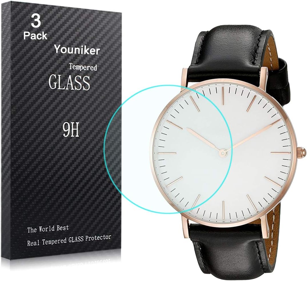 Youniker 3 Pack Universal Round Watch Screen Protector Tempered Glass, 37mm Generic Watch Screen Protector Foils Glass 9H Hardness 0.3MM Slim, Anti-Scratch, Anti-Fingerprint, Bubble Free (37MM)
