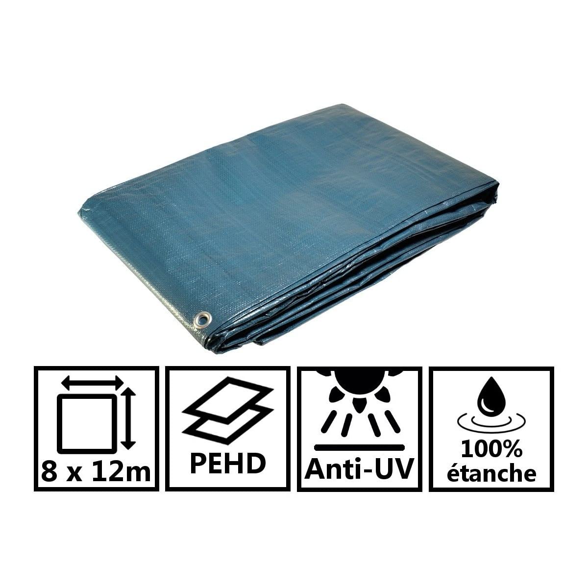 Bâche jardin 8x12 m 150g/m² - bâche bois - bâche de protection plastique bleue et verte polyéthylène