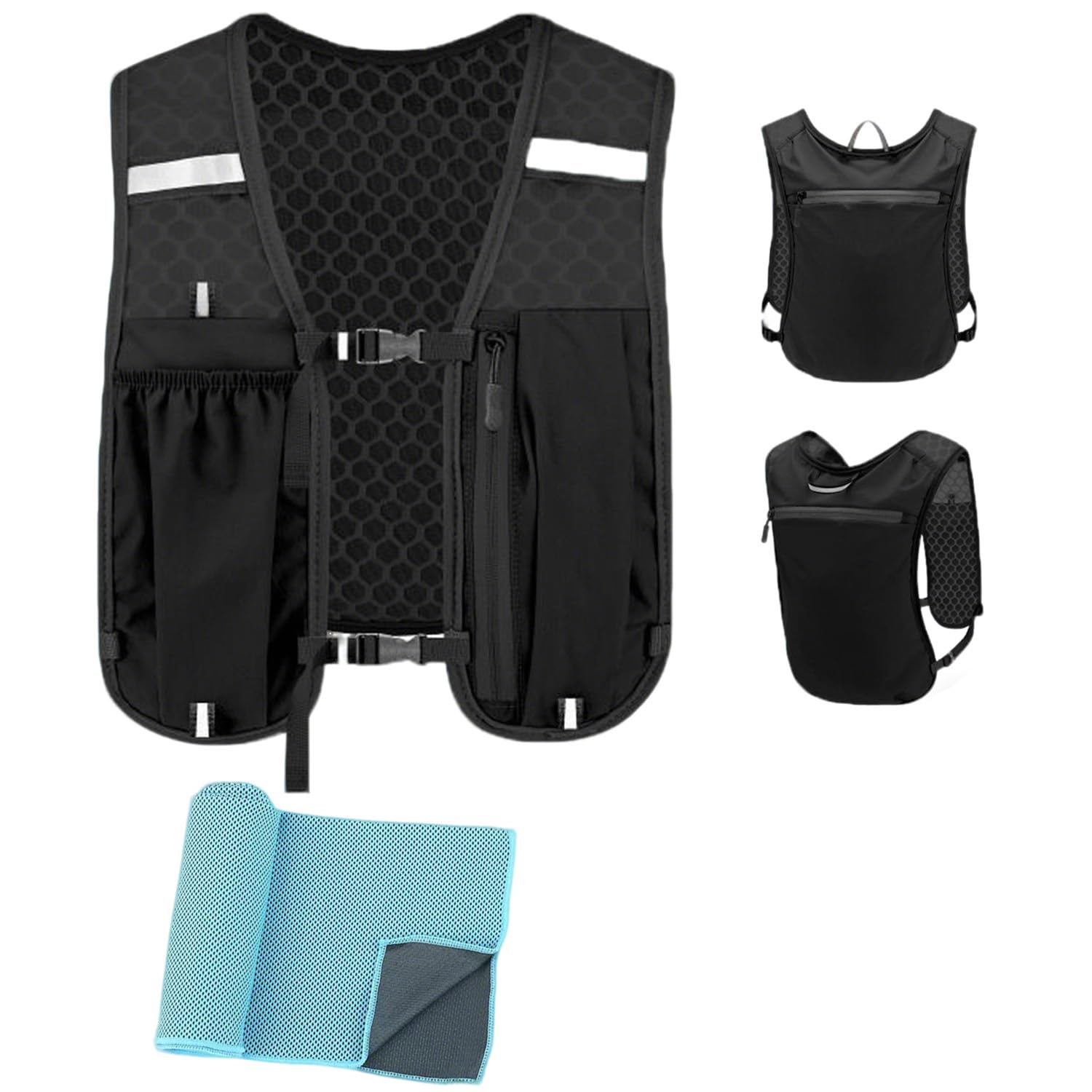 Running Vest，Lightweight & Breathable Hydration Backpack with Cooling Towels,Reflective Running Backpacks for Women & Men,Running Phone Holder for Cycling Hiking - 1