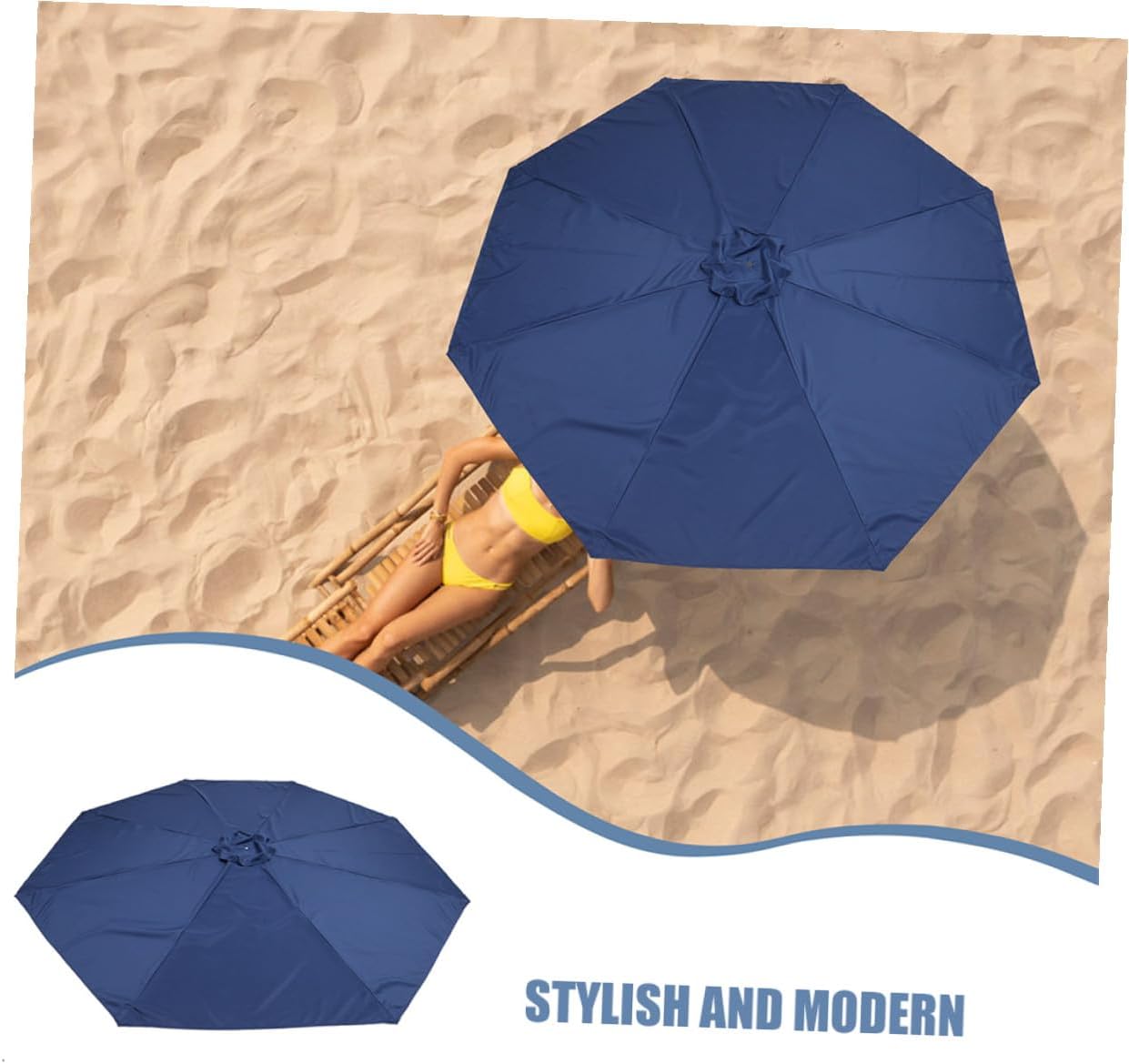 Replacement Patio Umbrella Canopy 2.7m 8-rib Navy Blue Polyester Fabric Outdoor Yard Umbrella Cover UV and Rain Resistant Replacement Cloth