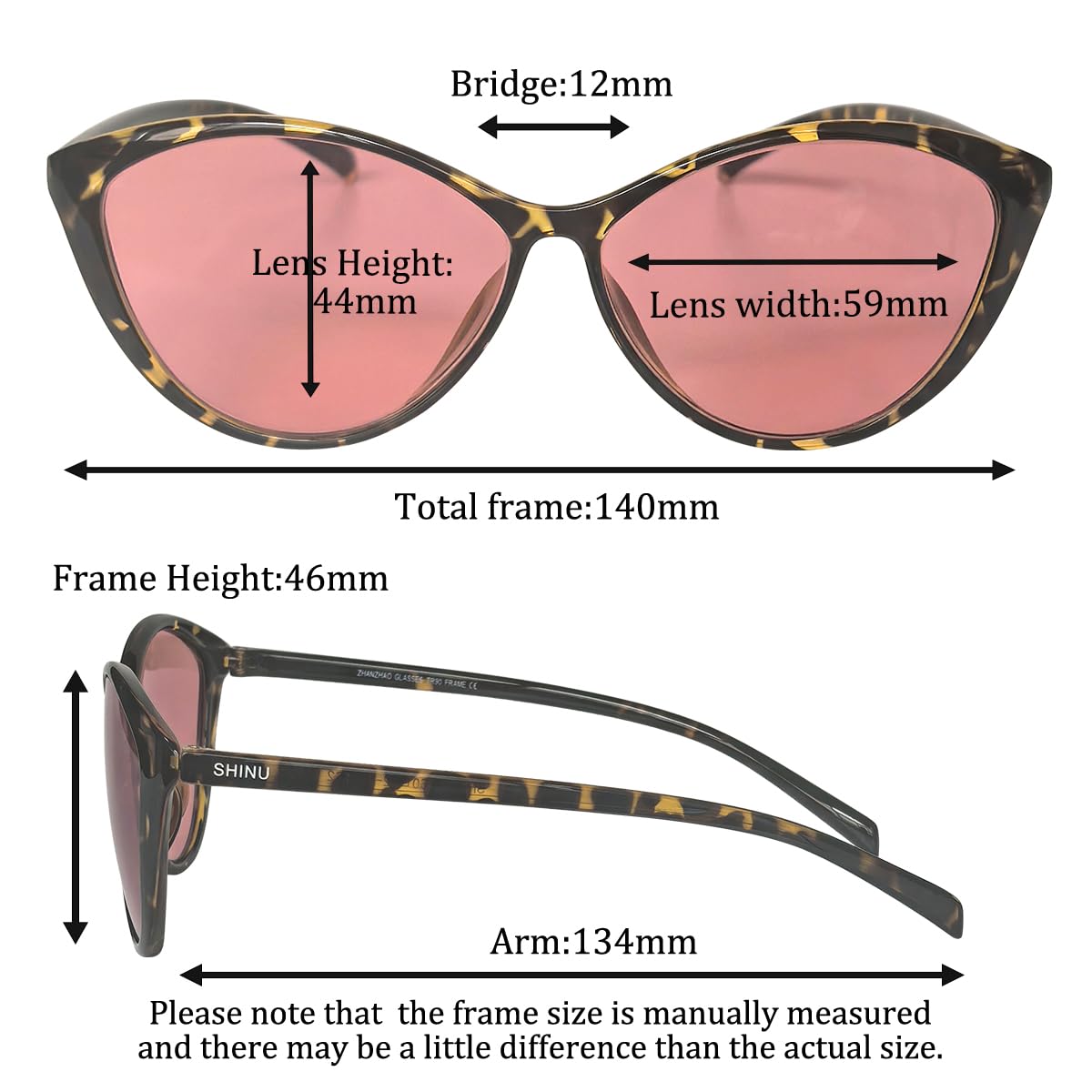 SHINU Damskie okulary FL-41 480-520 nm niebieskie zielone światło blokujące migrenę światłowstręt okulary kocie oko oprawka
