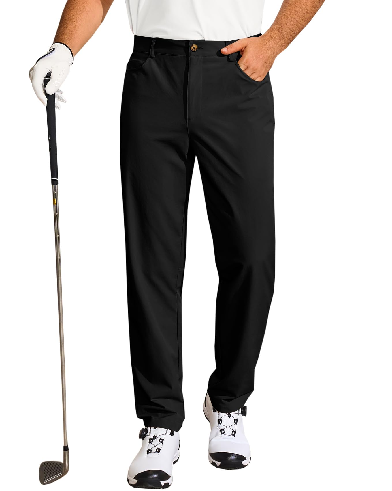 Runcati Mens Golf Pants Casual Flat-Front Stretch Work Dress Pants Lightweight Business Slacks