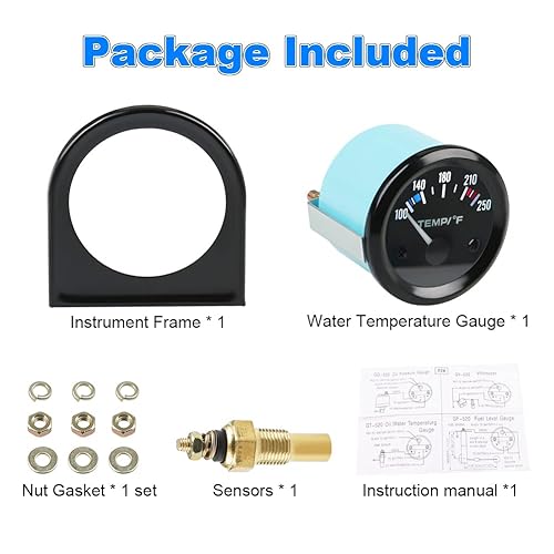 Miniatura 4 de WATERWICH Medidor de temperatura del agua de 2 pulgadas, 2.047 in, 100-250 ℉, kit de medidor de temperatura del agua DC12V para barco, automóvil,