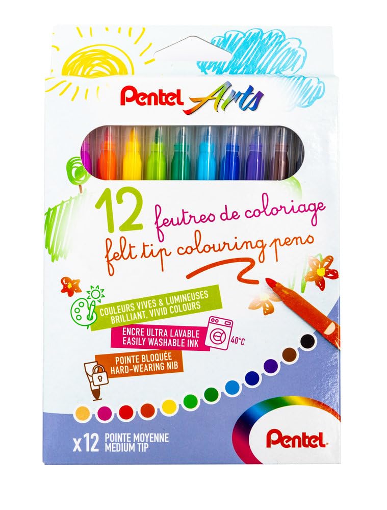 Pentel scs2e-12 Ultra Washable Ink Felt-tip Colouring Pens Assorted Colours