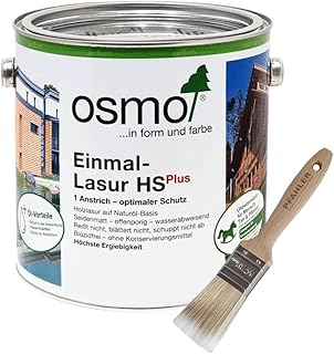 OSMO Einmal-Lasur HS Plus Fichte-Weiß 9211 2,5 Liter + Flächenstreicher Pinsel von Pfahler Gratis.