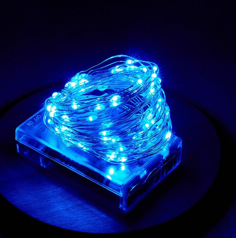 Volunx LED Fairy Lights, Battery Operated Silver Copper Wire String Lights, 1/3/5/10m Length Options for Indoor Outdoor, Christmas, Halloween, Bedroom, Party Decoration (Blue, 5m / 50LED)
