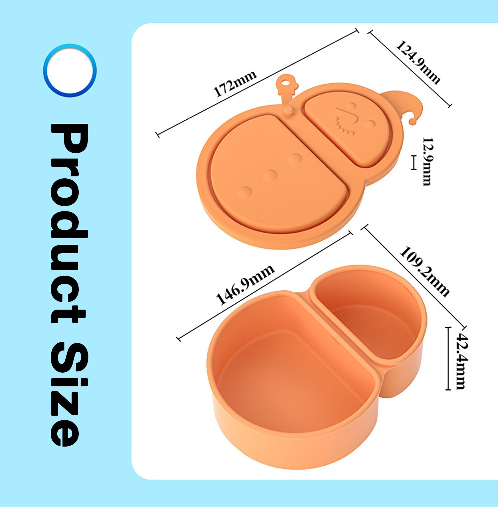 Snackbox mit 2 Fächern aus Silikon wiederverwendbare Meal Prep Boxen mit Haken tragbare Lunchbox für Kinder in Schule Arbeit und auf Reisen (Orange)