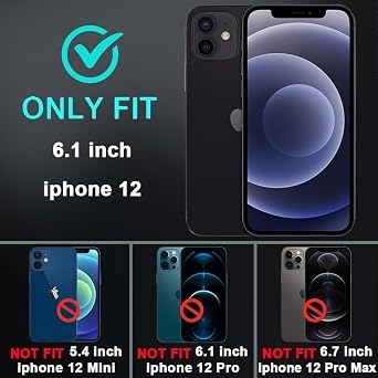 for iPhone 12 Case with 2Pcs Tempered Glass Screen Protector and 1Pcs Camera Lens Protector, Military Grade 3 in 1 Heavy Duty Shockproof/Drop Proof/Dust Proof Case (Black/Grey)