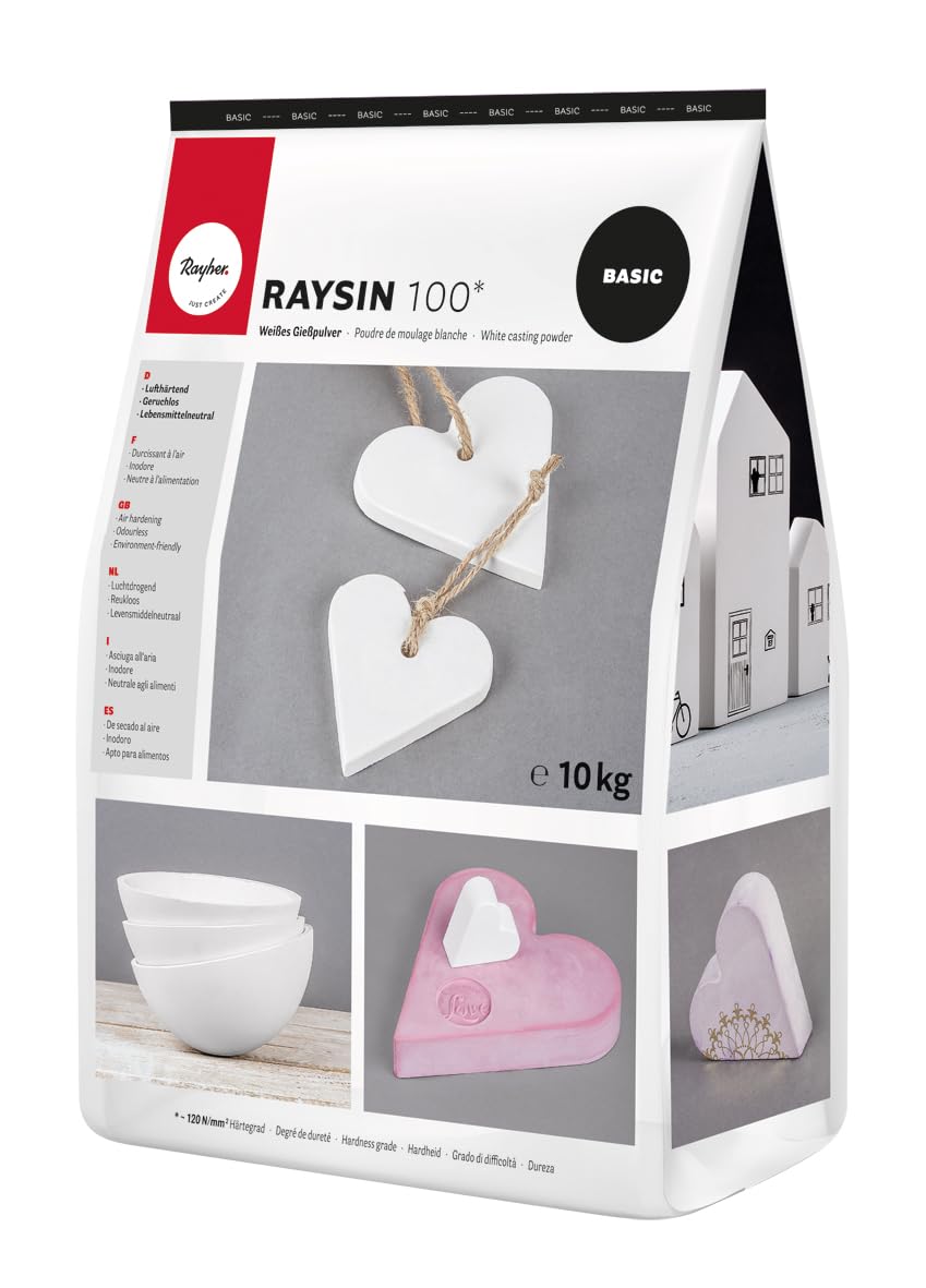 Rayher Raysin 100 Gießpulver, Beutel 10 kg, Gießmasse weiß, Reliefgießpulver, lufthärtend und geruchslos, 34474102