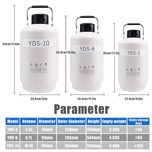 Miniatura 6 de YUEWO Tanque de nitrógeno líquido LN2 recipiente criogénico Diámetro de la boca 1.969 in con 3 recipientes y bolsa de transporte (10L)