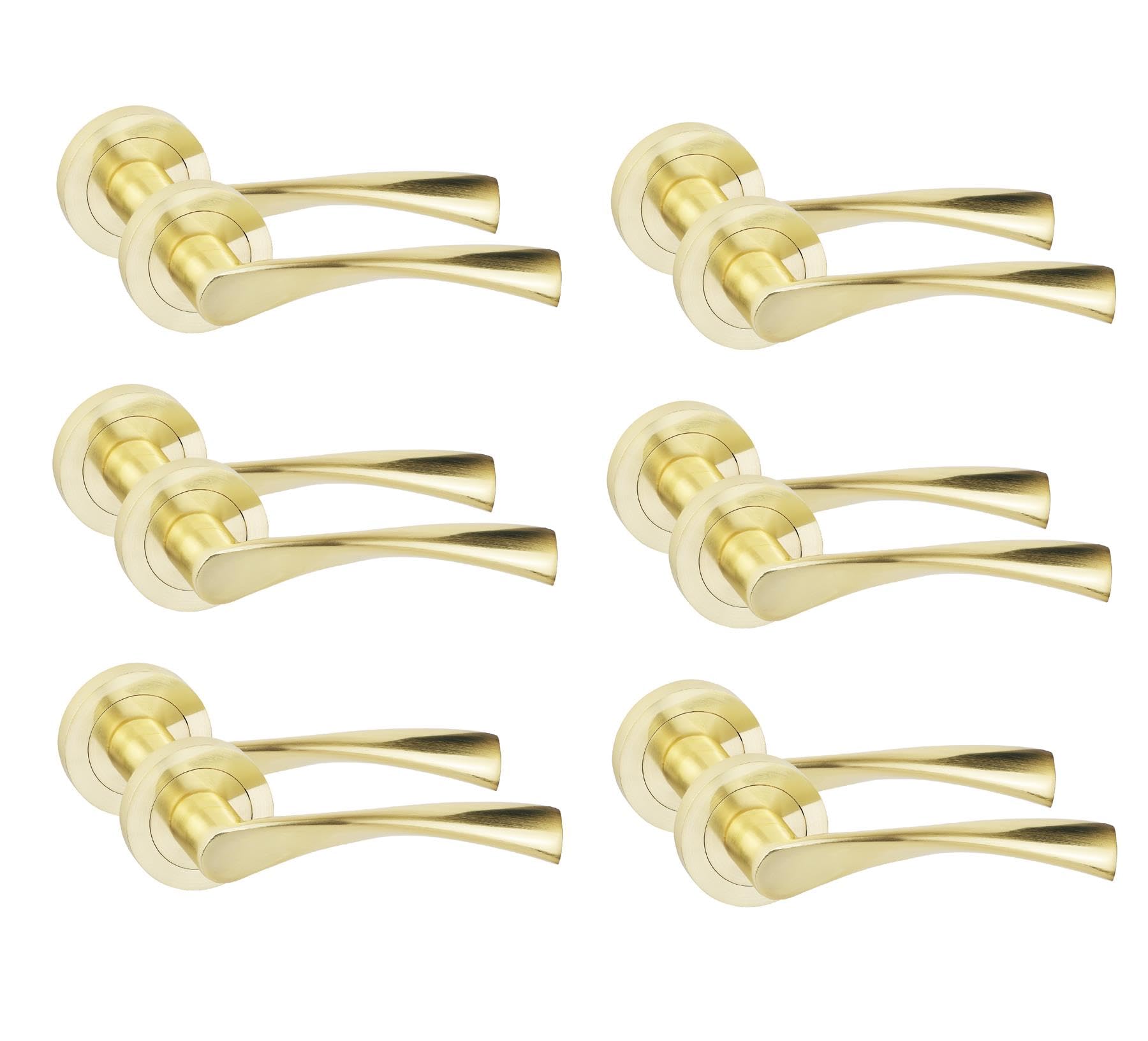 Golden Grace 6 Pair Astrid Design Door Handles Satin Brass Finish