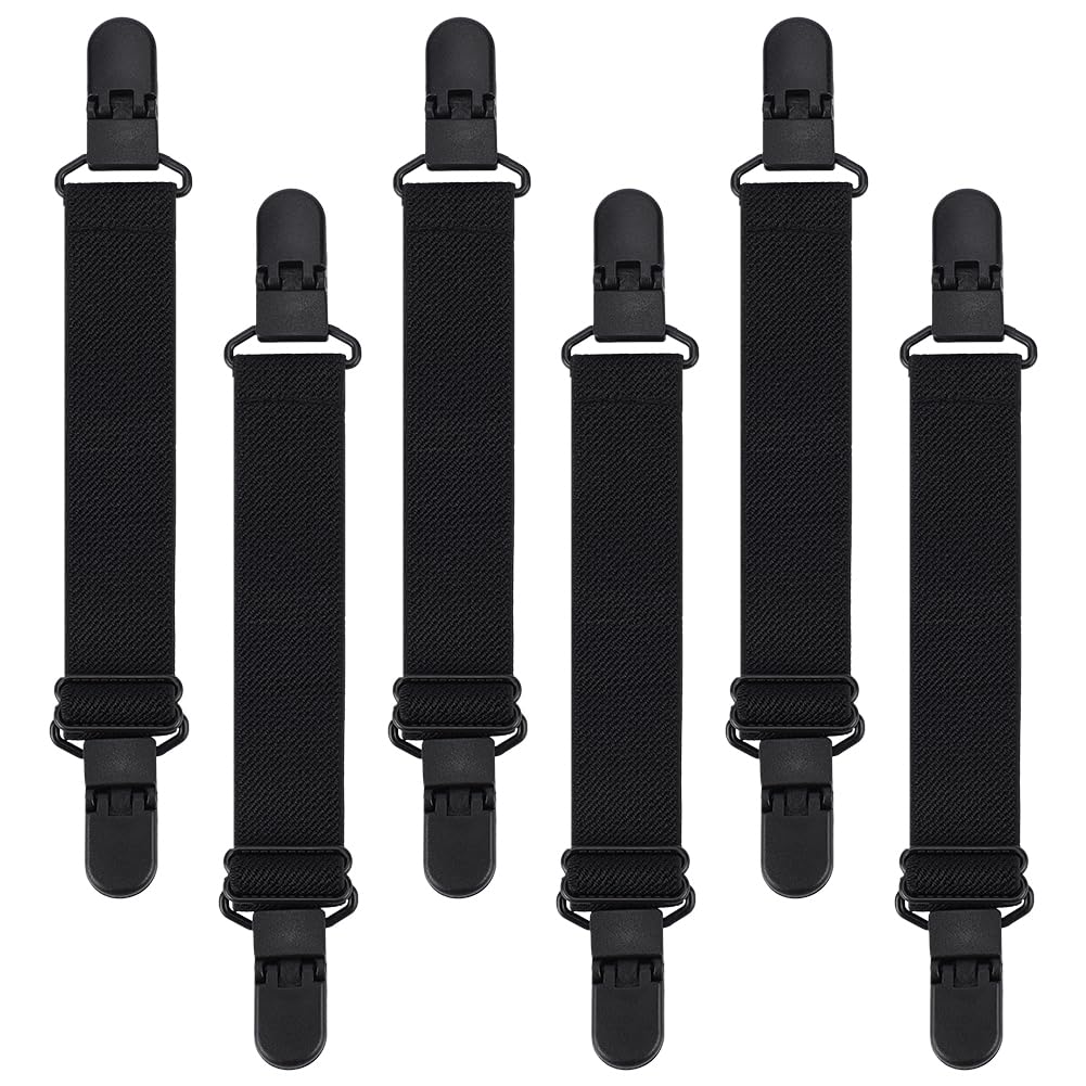 BENECREAT 6PCS Adjustable Elastic Boot Straps, Black Pant Leg Straps Clips, Stirrups Leg Straps for Motorcycle Mitten Pants Women Men Pants Tucked Cowboy