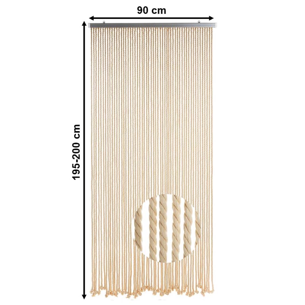 Kobolo Seilvorhang MARITIM 90x195/200cm beige, Türvorhang mit 54 Strängen je 1cm & Aluleiste, luftiger Fadenvorhang als Insektenschutz & Raumteiler, dekorativer Schnurvorhang, für Balkon und Terrasse