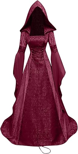 Miniatura 3 de Vestido gótico para mujer con capucha medieval, traje con corsé, renacentista, vestido victoriano