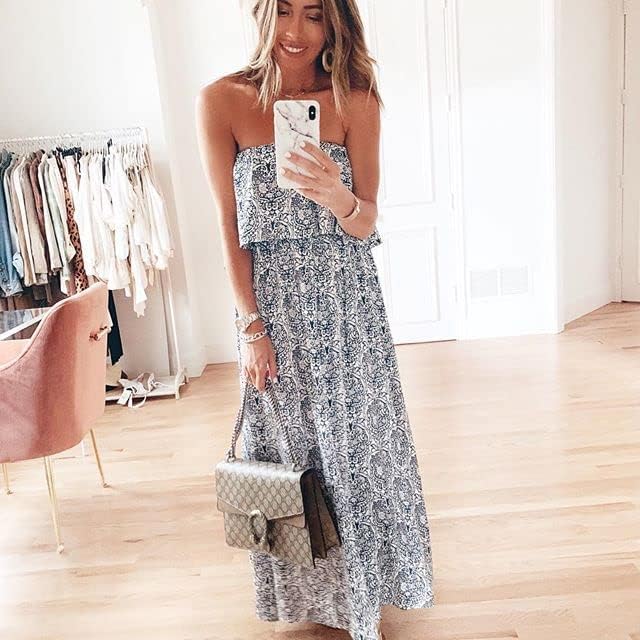 ZMPSIISA Women's Summer Off The Shoulder Maxi Dress Ruffle Strapless Blue White Porcelain Boho Casual Loose Long Dresses - Image 5