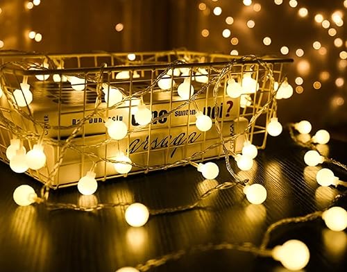 Miniatura 7 de Tira de luces LED enchufables, 16 pies/16.4 ft, 50 bombillas LED de color blanco cálido, guirnalda de luces para vacaciones, Navidad, boda, fiesta,