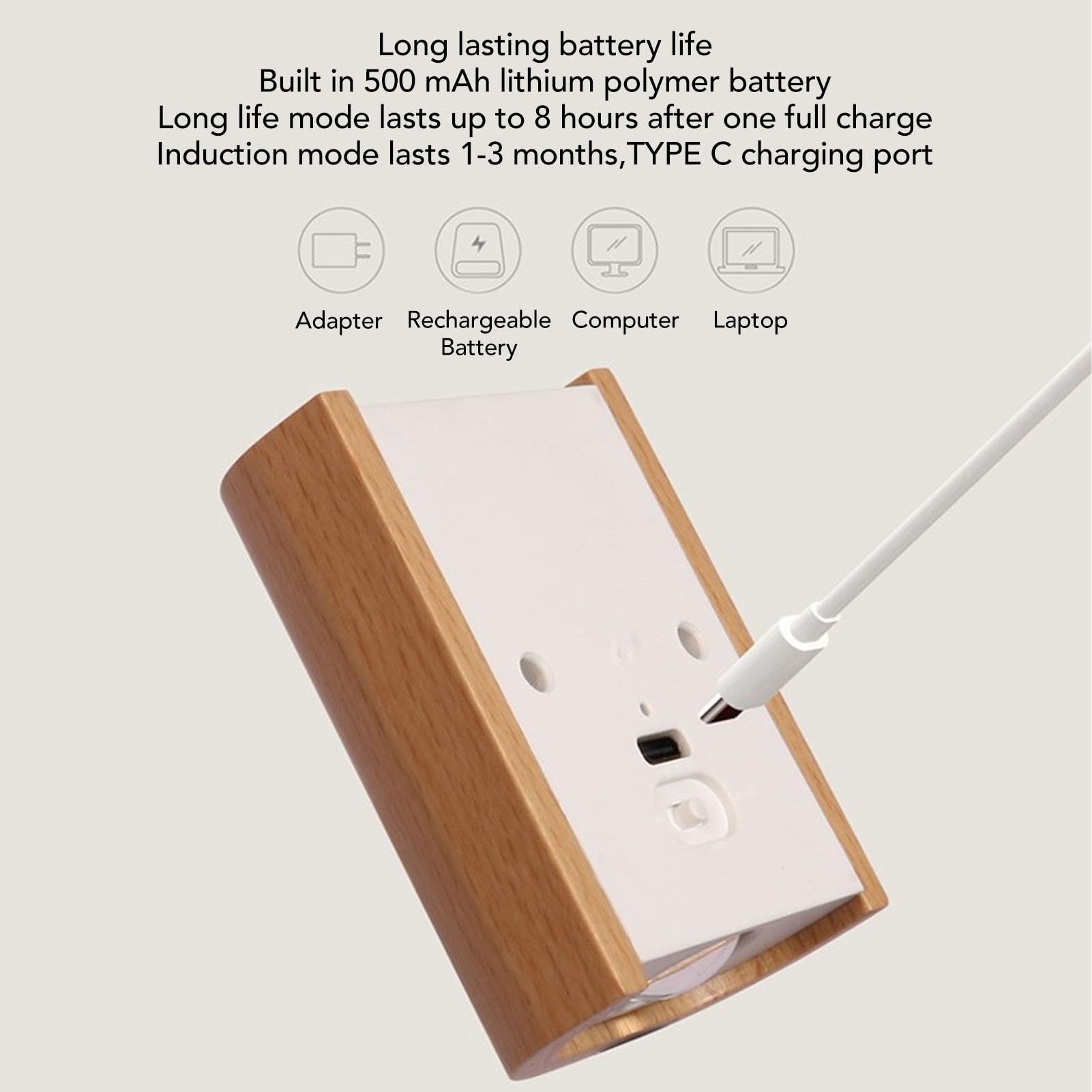 CHICIRIS Luz Nocturna de Madera con Sensor de Movimiento con Fuerte Succión Magnética, Modo de Detección Dual para Pasillo, Luz LED Recargable por USB para Escaleras y Arriba y Abajo, 2 Piezas para