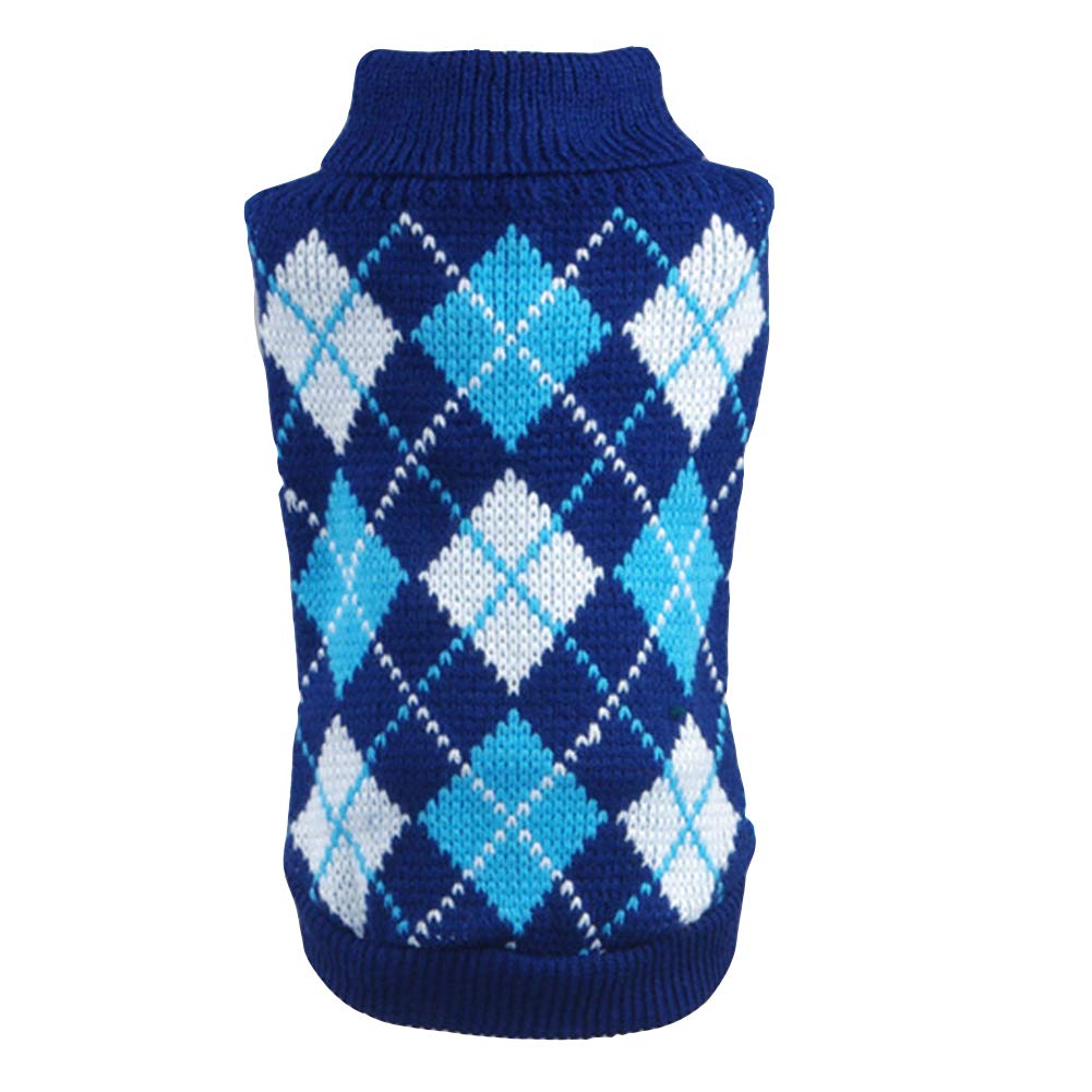 Argyle Dog Knitted Sweater Elegant Soft Knitting Pullover Pet Puppy Cat Winter Warm Vest Coat Blue XXL