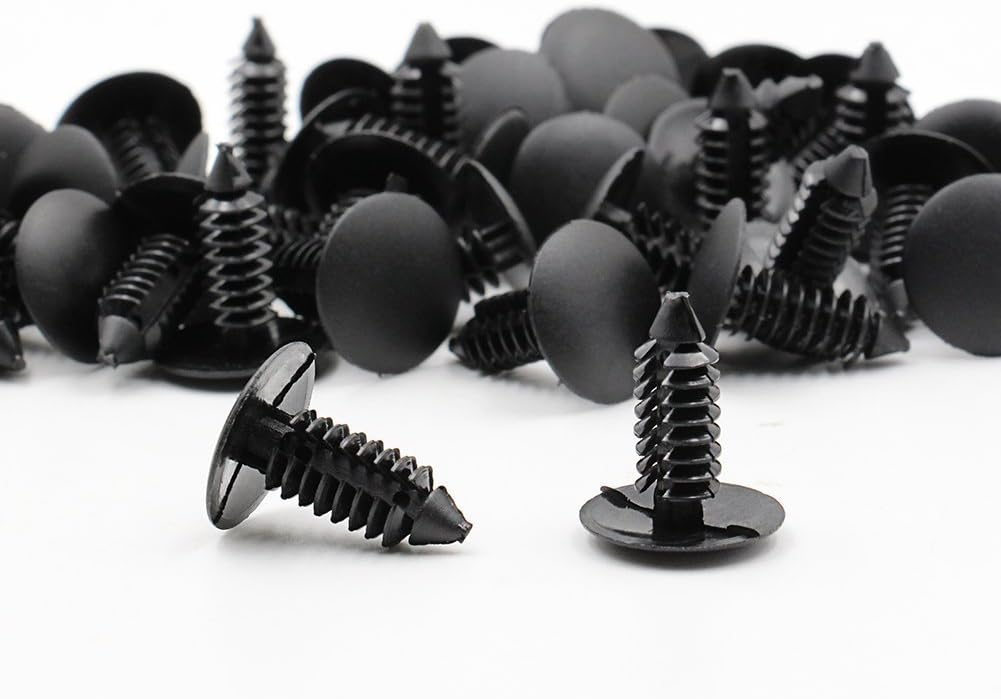MANSHU 200 Pcs Black Plastic Push Clip Fasteners, 7mm Hole Size, Universal Automotive Body Clips