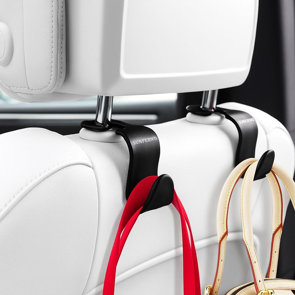 Car Hooks โ Durable Headrest Hooks for Car | Car Purse Hook Holds Bags, Groceries & Essentials | Purse Hooks for Car That Don't Slip | Must-Have Car Hanging Accessories โ 4-Pack, Easy Install