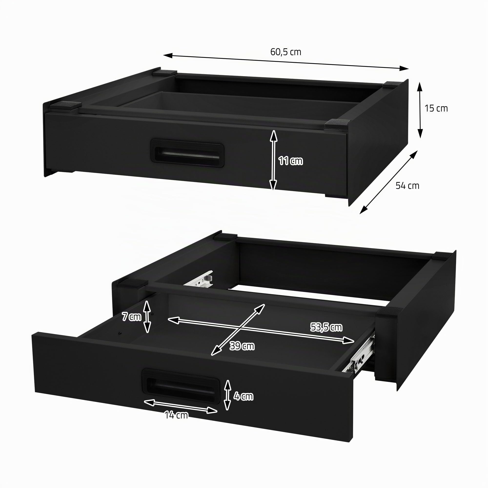 ML-Design Telaio Intermedio Ripiano Estraibile in Acciaio 60 x 54 cm Nero per Lavatrice/Asciugatrice Piano Estensibile per Cesto Bucato Kit di Sovrapposizione Universale con Cassetto Portaoggetti