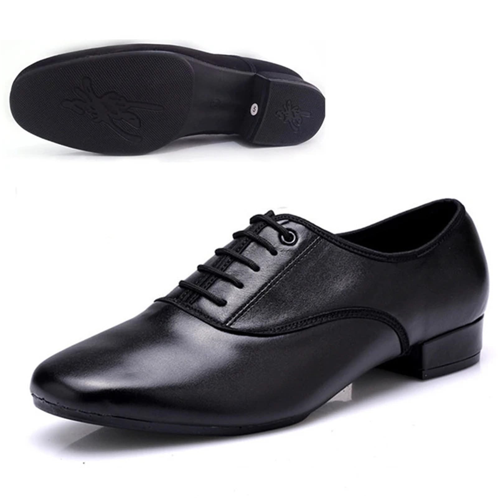 Tanzschuhe Herren Herren Standard-Tanzschuh, Ballsaal-Schuh, professionelles Echtleder, lateinamerikanische Tanzschuhe, Übungswettbewerb(Black Rubber Bottom,45)