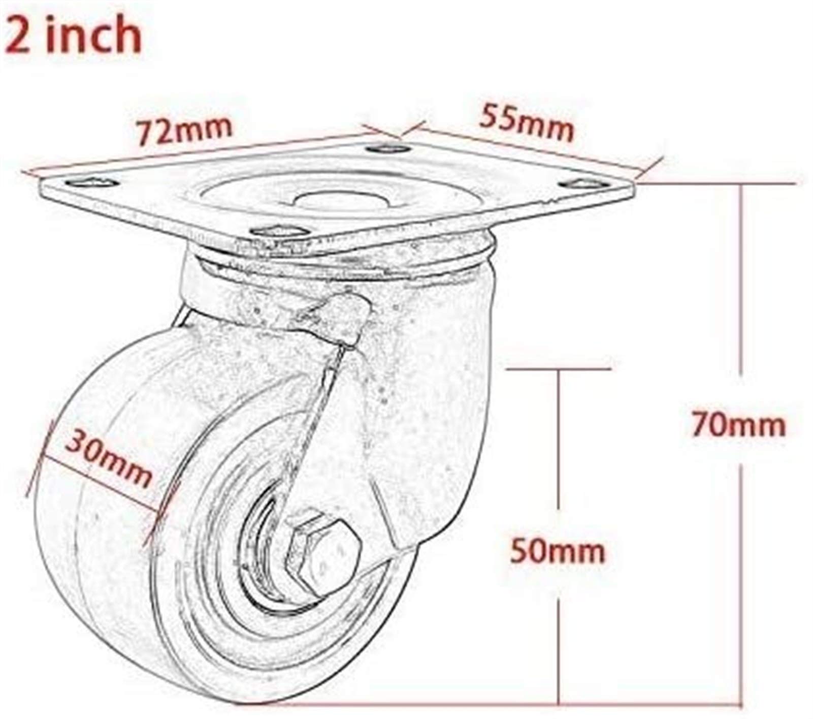4pcs Ruedas para Muebles 1.5/2 Pulgadas 40/50mm Ruedas Industriales de Servicio Pesado con Freno 400KG Carga Ruedas de Nylon Trolley Ruedas de Transporte Cojinete Doble para Sofá C