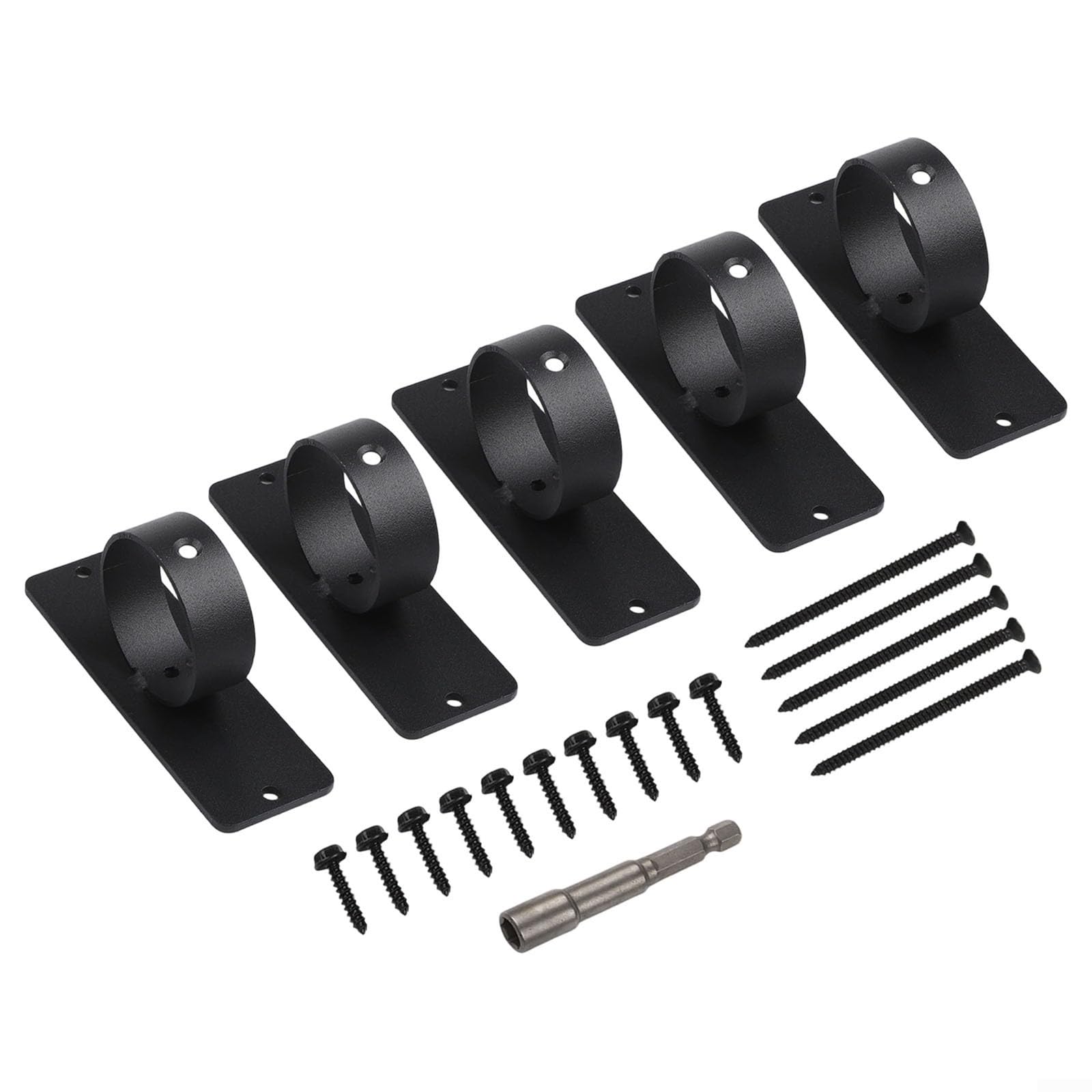 Juego de soportes de valla de cuerda de acero inoxidable 304 negro para asegurar cuerdas decorativas de hasta 2 pulgadas con accesorios incluidos, 5 soportes de cuerda de anillo para jardín al aire