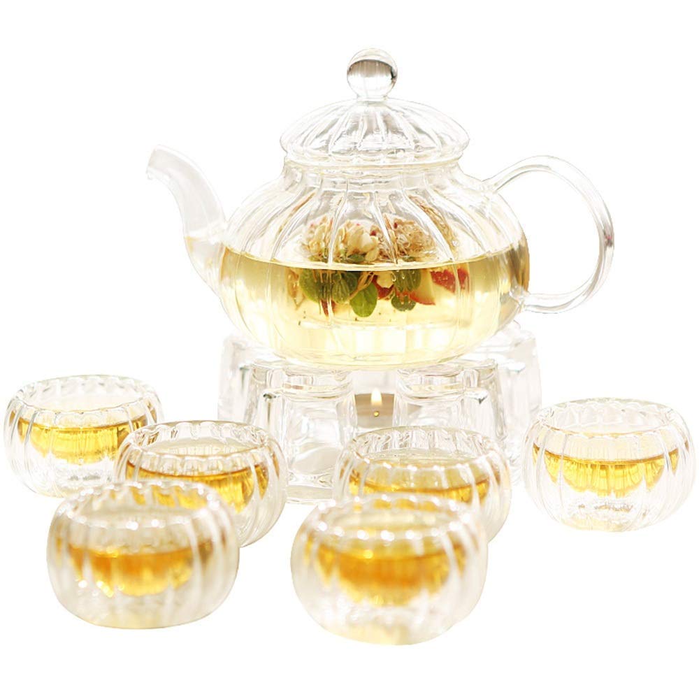 Tea Set Clear Glass Flower Tea Cupet Double Layer Afternoon Teaware Cups for 6-Person Ceramic Tea Sets
