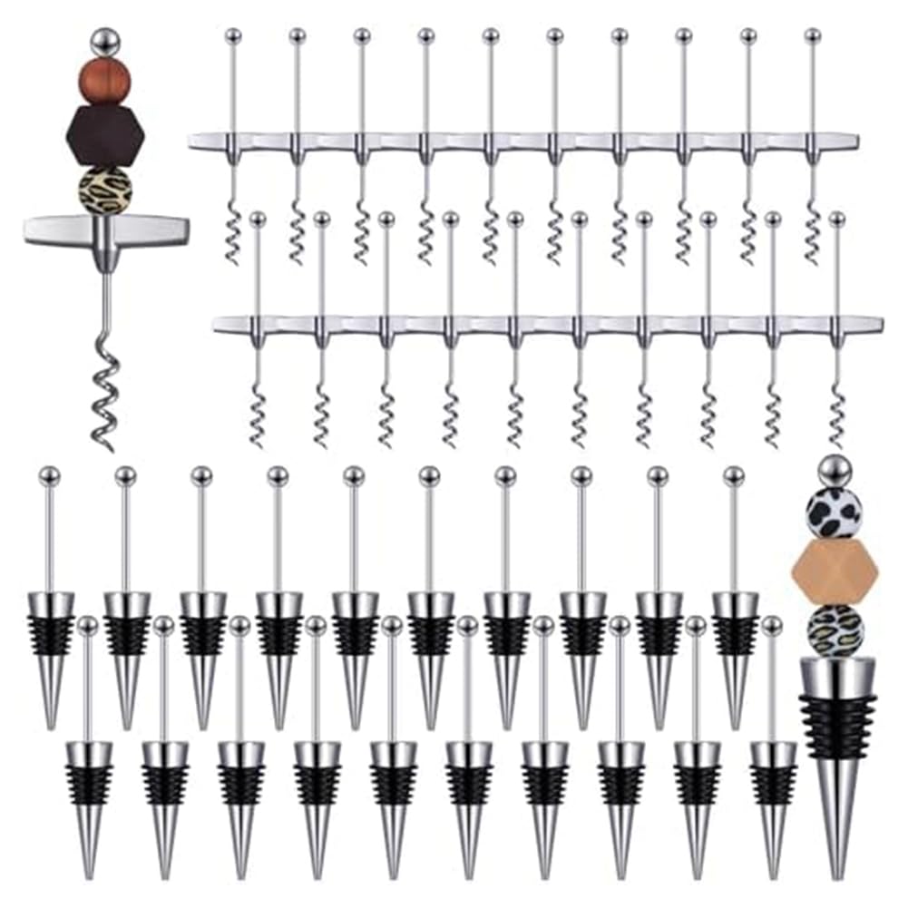 Juego de 40 Tapones de Vino con Cuentas con Sacacorchos de Viaje, TapóN con Cuentas para Botella de Vino para Cocina, Bar, Restaurante