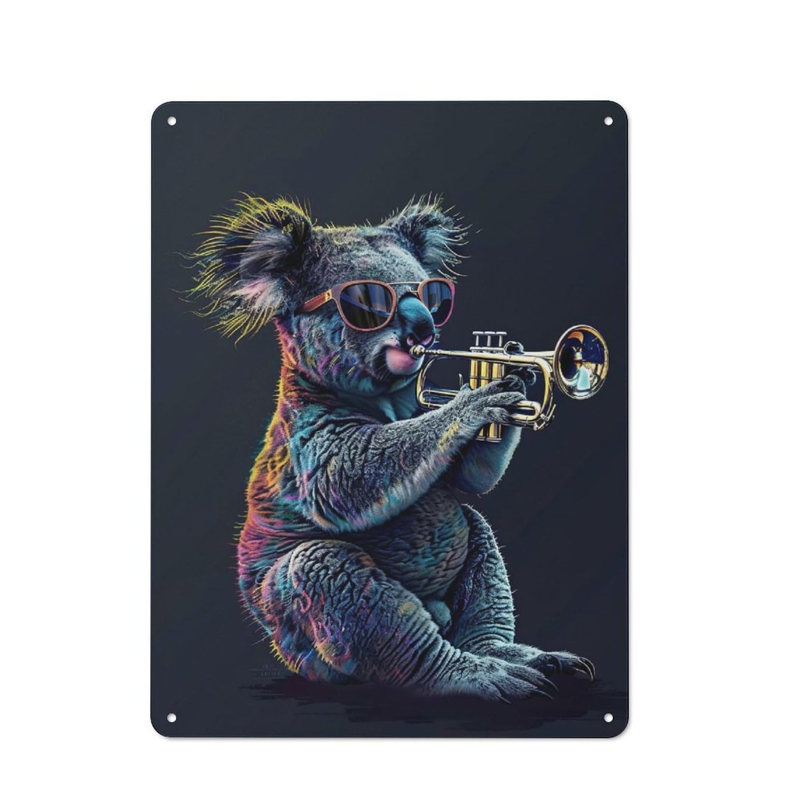 Junmoney Style-17 Metal Sign 40X30cm With Koala Trumpet For Hallway Wall, Retro Decor, Gift For Hallway Decor Lovers During The Christmas Season