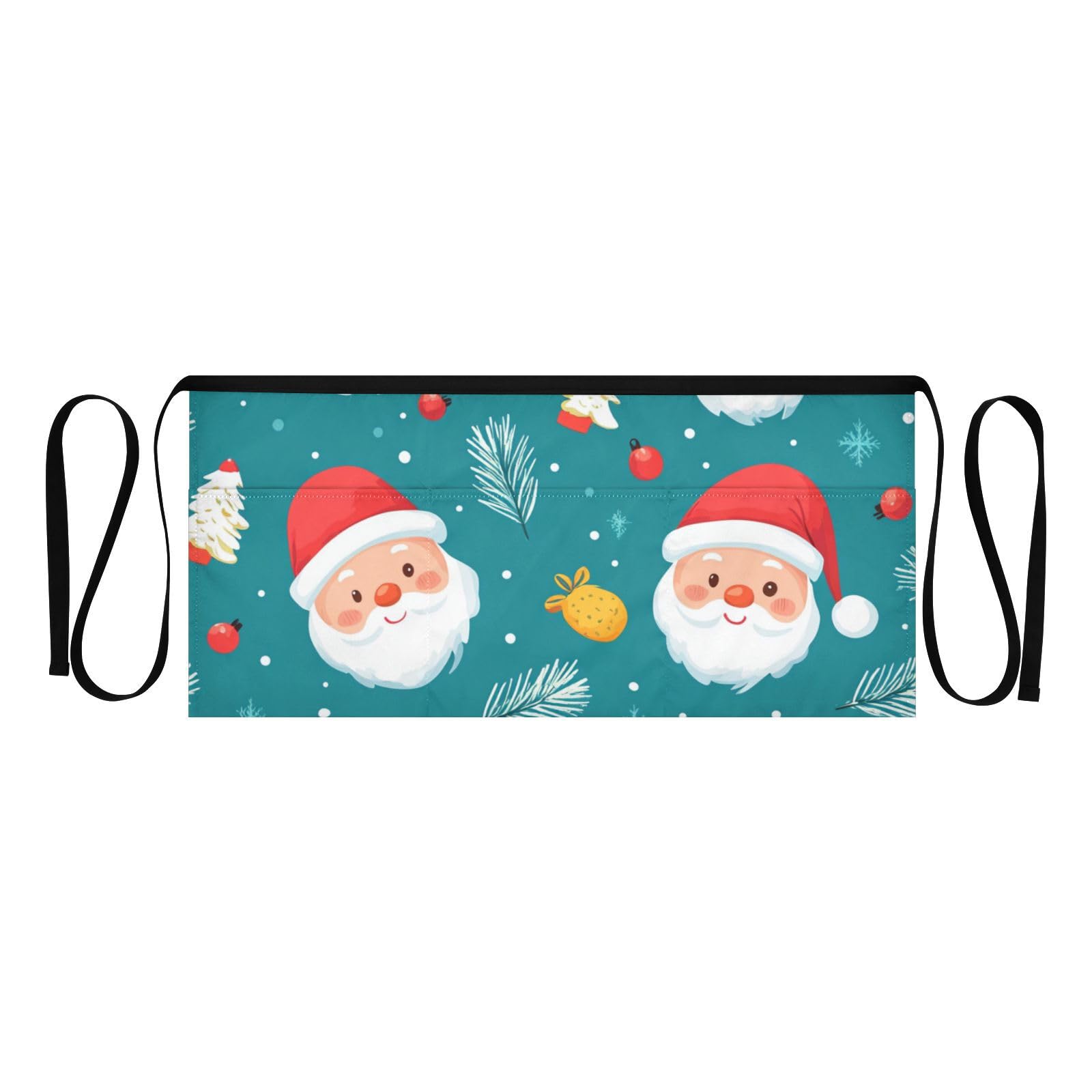 QwThum Waitress Apron with Pockets Server Waist Apron Half Short Personalized Waterproof for Serving Hair Stylist Cooking Gardening Blue Christmas Trees and Santa Claus
