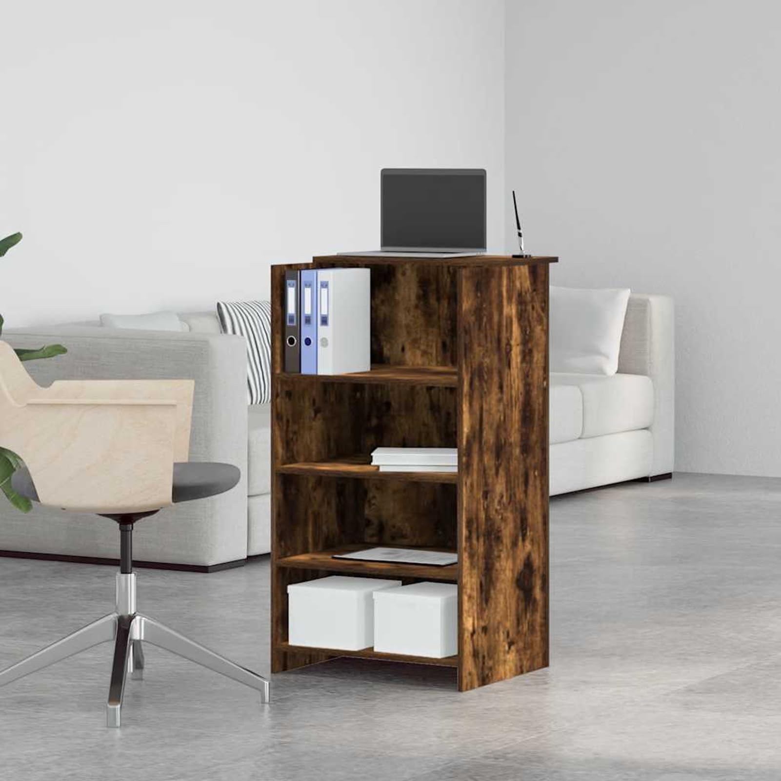 Gecheer Mostrador de recepción de roble ahumado, 55 x 50 x 103,5 cm, material de madera, mostrador de recepción para centros comerciales, hoteles, oficinas grandes