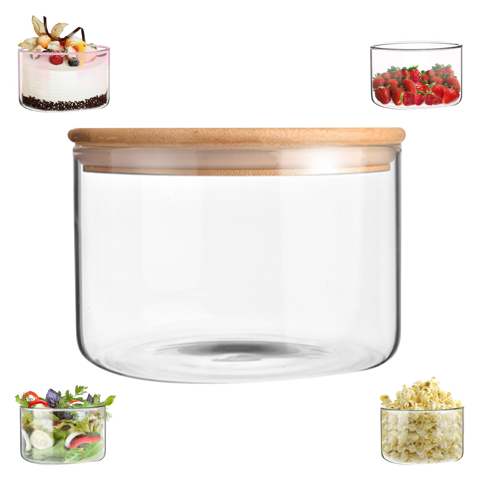 WodGod Hochwertige Glasschale mit Deckel (3,5 l), perfekt für Desserts, Salate und Lebensmittelaufbewahrung, stilvoller, klarer, runder Glasbehälter mit luftdichtem Deckel