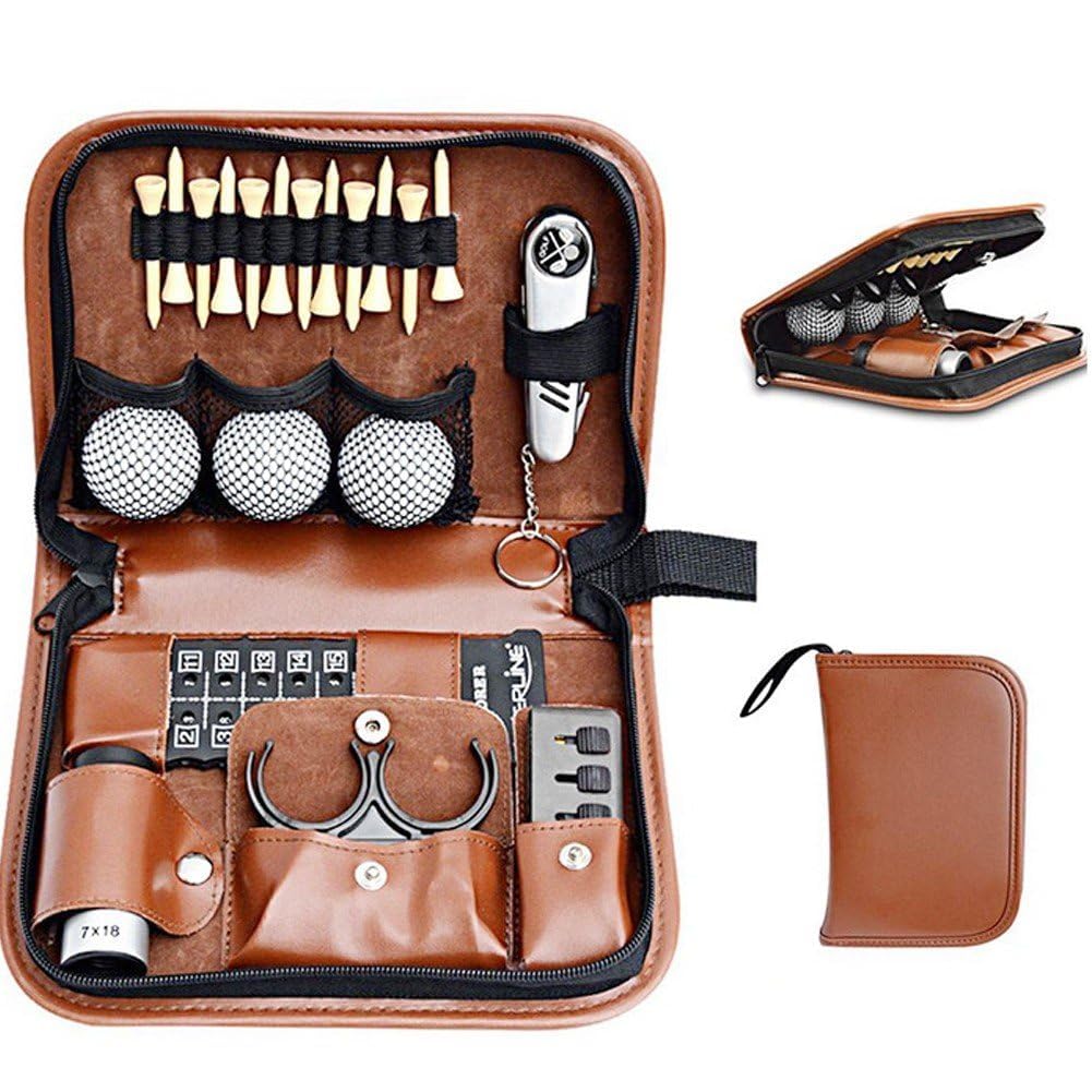 Golfball-Tragetasche, multifunktionales Golfzubehör-Set, Leder-Organizer für Herren, PU-Golftour-Tasche mit wichtigen Werkzeugen, ideales Outdoor-Sport-Geschenk-Set