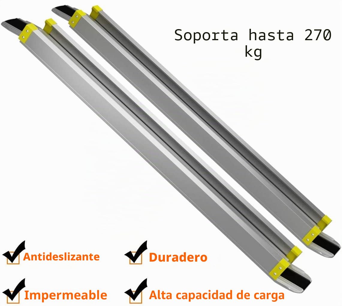 GYMAX 2 Rampas de Acceso de Aluminio, Antideslizante, Rampa Telescópica, Rampa de Carga para Silla de Ruedas, Soporta hasta 270 kg (4-7 ft)