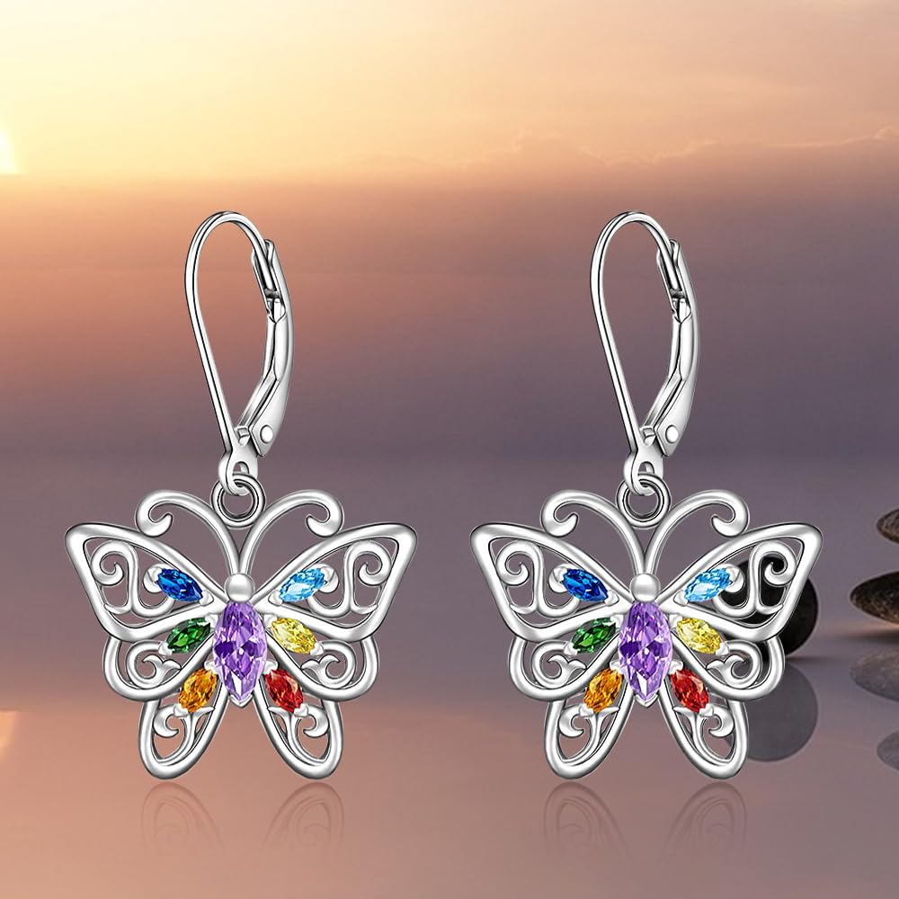 7 Chakra Earrings Butterfly Earrings for Women Sterling Silver Chakra Butterfly Dangle Drop Earring Healing Crystal Yoga Jewelry Mothers Day Christmas Gifts - Image 6
