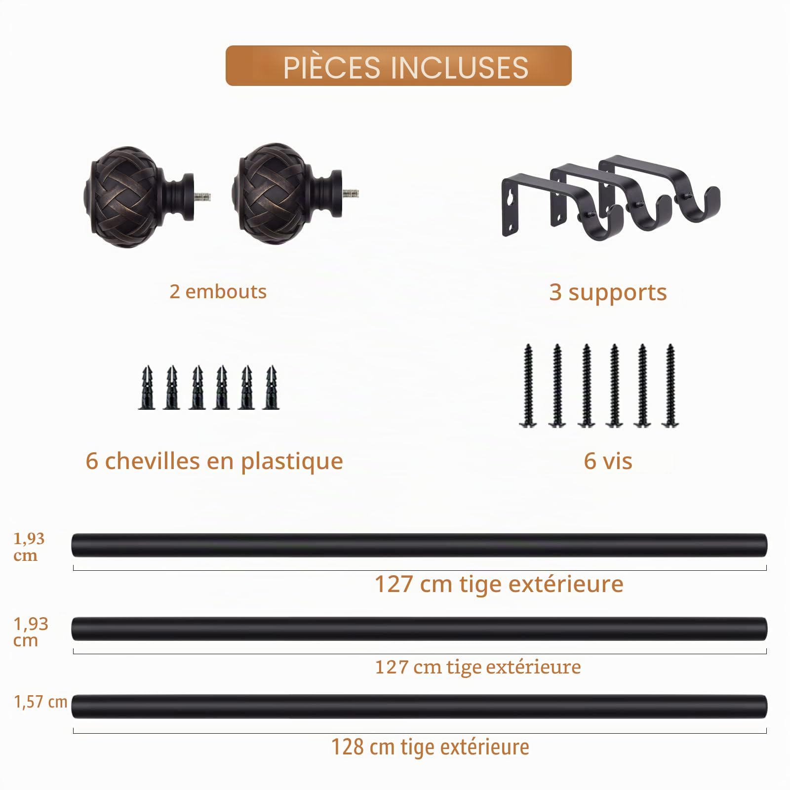 SZXIMU Tringle à rideaux extensible noire 182 à 365 cm | Embout rond, Structure en maille, Pour fête, cuisine, chambre à coucher