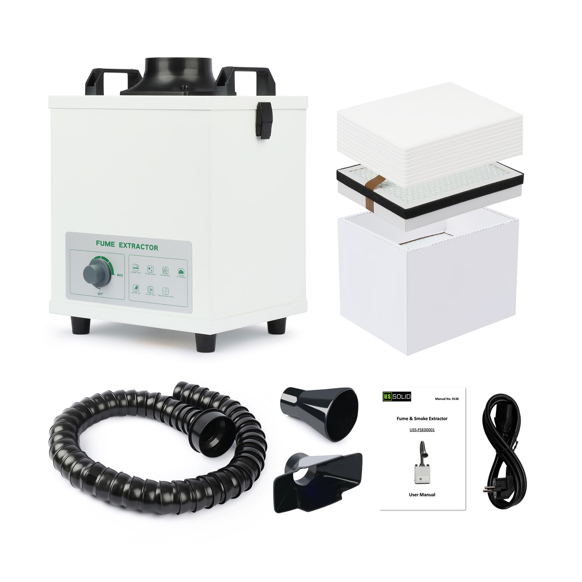 U.S. Solid USS-FSE01 - Extracción de humos de soldadura con diseño de triple filtro, 120 W, potente HEPA, extractor de humo de soldadura, fuerte succión para soldadura, soldadura y trabajo de grabado