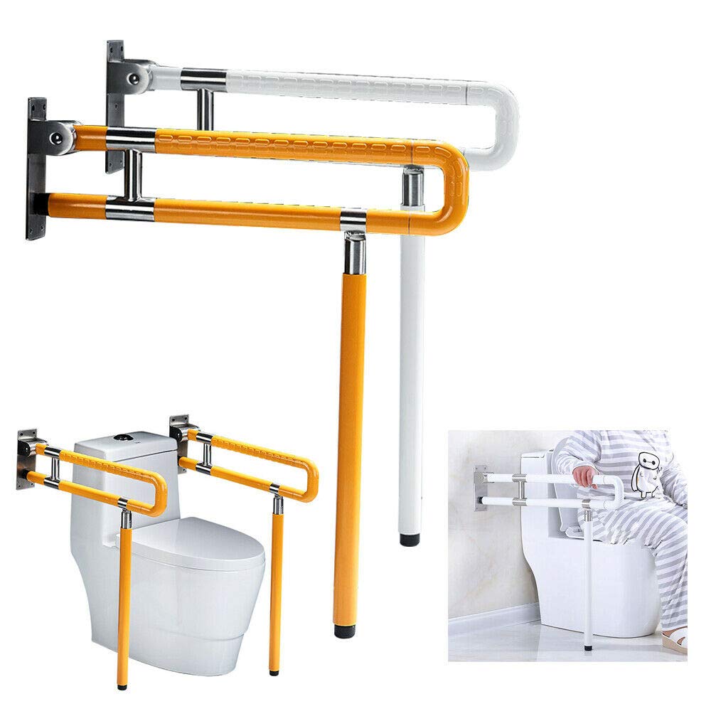 Asidero de pared para inodoro para personas mayores, con discapacidad, plegable, con luz nocturna, antideslizante, pasamanos para el cuarto de baño (75 cm), color blanco