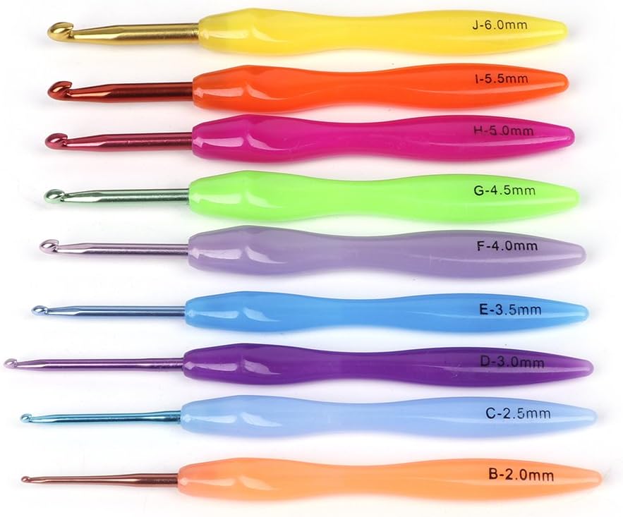 HELLOPOWT 9pcs Plastic Handle Aluminum Crochet Hooks Knitting Needles Kit